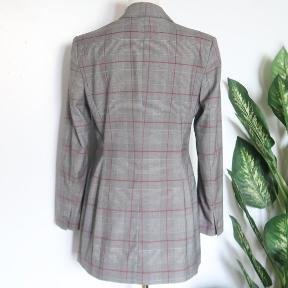Zara Gray Plaid Checkered Single-breasted Blazer Red Windowpane Classic Office M - Picture 8 of 14